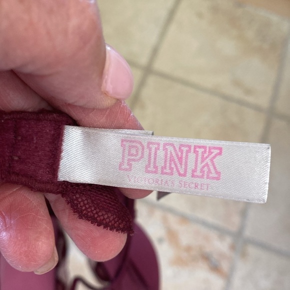 PINK By Victoria's Secret Bralette Womens L Wireless padded Lace Push Up Maroon - Picture 8 of 10